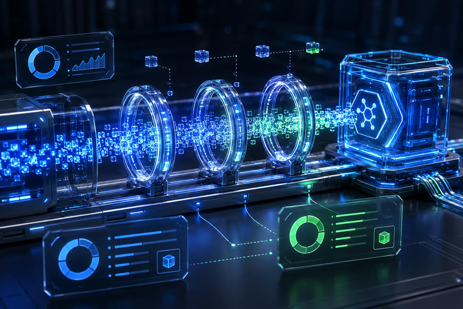 Token计量与请求流三维科技图